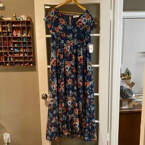 NWT Altar’d State Floral Blue Maxi Dress, Size 14
